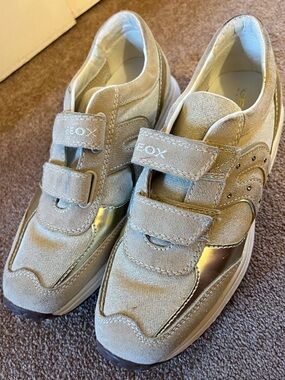 Geox Tan Metallic Gold Velcro Sneakers